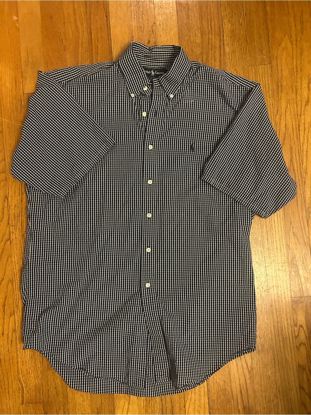 Ralph Lauren Navy & White Gingham Short-Sleeve Button-Down Shirt